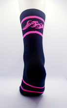 Load image into Gallery viewer, Light compression triathlon socks , Black/Fluo Pink logo
