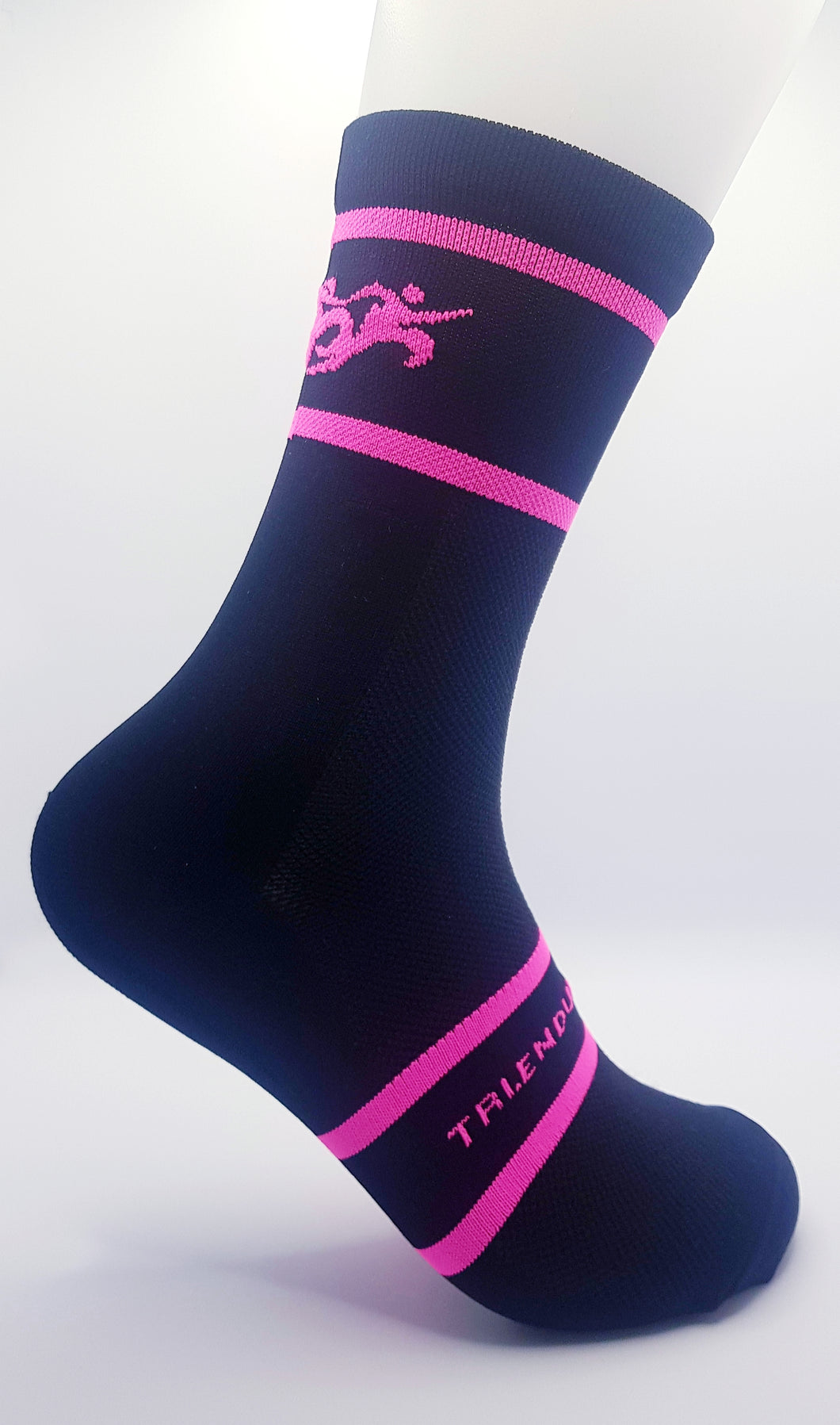 Light compression triathlon socks , Black/Fluo Pink logo