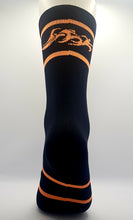 Load image into Gallery viewer, Light compression triathlon socks , Black/ Neon orange logo,
