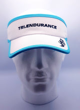 Load image into Gallery viewer, Pro triathlon dry fit mesh running visor , White/Sky blue with black logo
