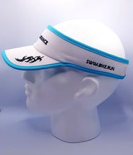 Load image into Gallery viewer, Pro triathlon dry fit mesh running visor , White/Sky blue with black logo
