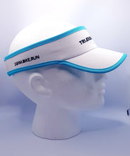 Load image into Gallery viewer, Pro triathlon dry fit mesh running visor , White/Sky blue with black logo
