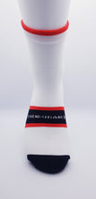 Load image into Gallery viewer, Light compression triathlon race sock, White/Black/Red
