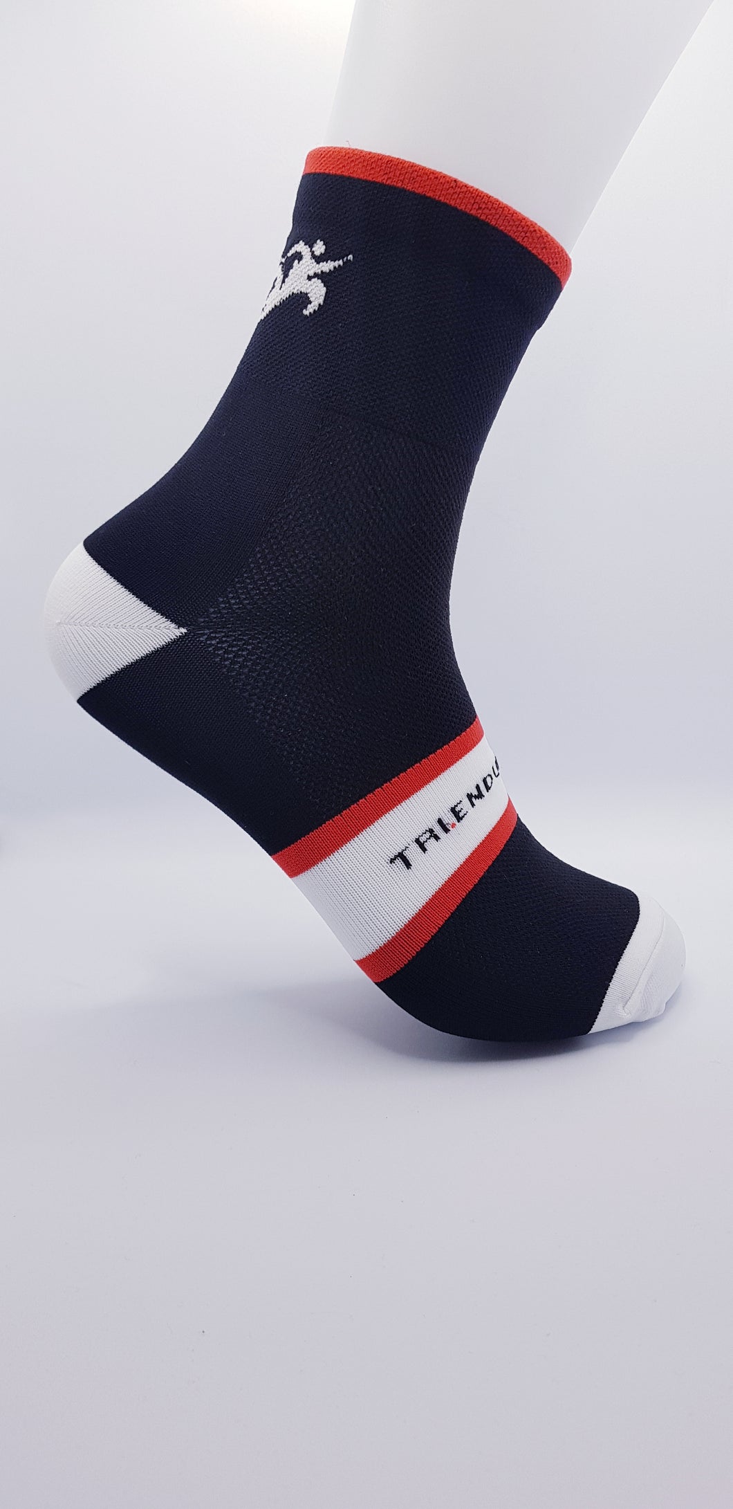 Light compression triathlon race socks , black/white and red