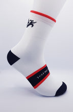 Load image into Gallery viewer, Light compression triathlon race sock, White/Black/Red
